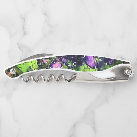 薄紫の花葉とモザイクで刻まれた熟成 ソムリエナイフ (裏面)