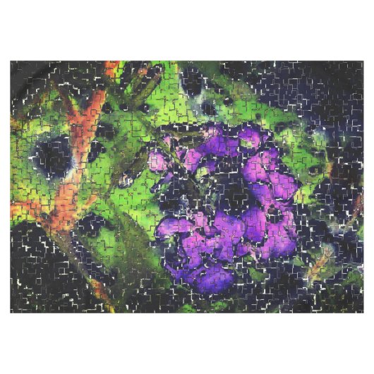 薄紫の花葉とモザイクで刻まれた熟成 テーブルクロス (正面(横))