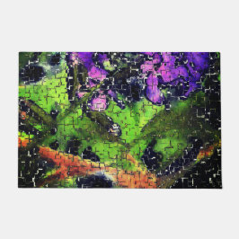 薄紫の花葉とモザイクで刻まれた熟成 ドアマット