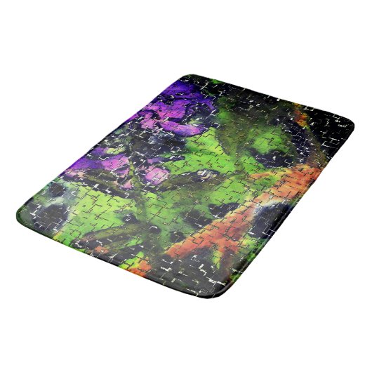 薄紫の花葉とモザイクで刻まれた熟成 バスマット (アングル)