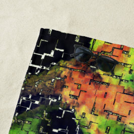 薄紫の花葉とモザイクで刻まれた熟成 ビーチタオル