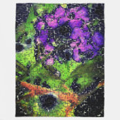 薄紫の花葉とモザイクで刻まれた熟成 フリースブランケット (正面)