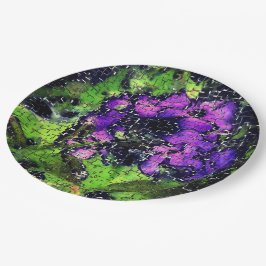 薄紫の花葉とモザイクで刻まれた熟成 ペーパープレート