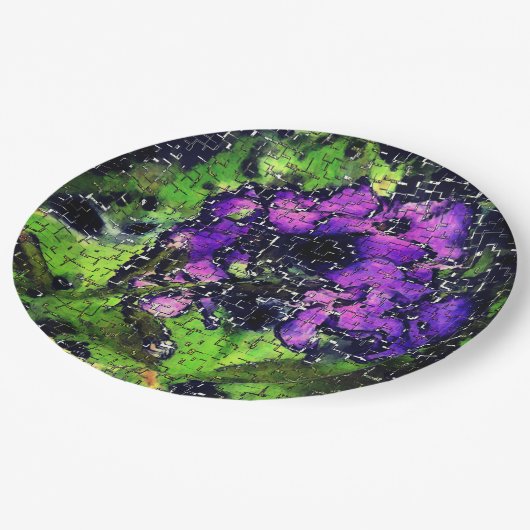 薄紫の花葉とモザイクで刻まれた熟成 ペーパープレート (アングル)