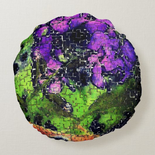 薄紫の花葉とモザイクで刻まれた熟成 ラウンドクッション (裏面)