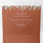 薄紫の葉テラコッタモノグラム結婚写真 三つ折り招待状 (内部最初)