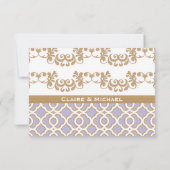 薄紫の金ゴールドのモロッコの結婚式の応答カード 出欠カード (裏面)