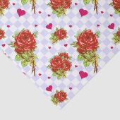 薄紫の青い点検の赤いバラの花パターン 薄葉紙 (詳細)