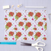 薄紫の青い点検の赤いバラの花パターン 薄葉紙 (クラフト)