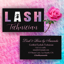 薄紫はっきりしたピンクラッッシュテックデザインブラック背景 名刺