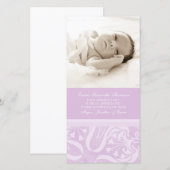 薄紫はベビーシャワーの写真カード感謝していしています サンキューカード (正面/裏面)