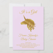薄紫は女の子ユニコーン赤ちゃんシャワー招待状 招待状 (正面)