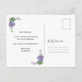 薄紫は花嫁またはメイドの名誉の提案を吸う インビテーションポストカード (裏面)