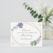 薄紫は花嫁またはメイドの名誉の提案を吸う インビテーションポストカード (スタンド正面)