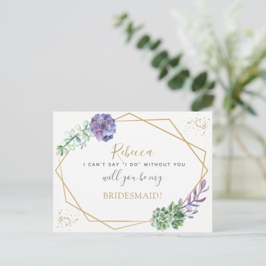 薄紫は花嫁またはメイドの名誉の提案を吸う インビテーションポストカード (スタンド正面)