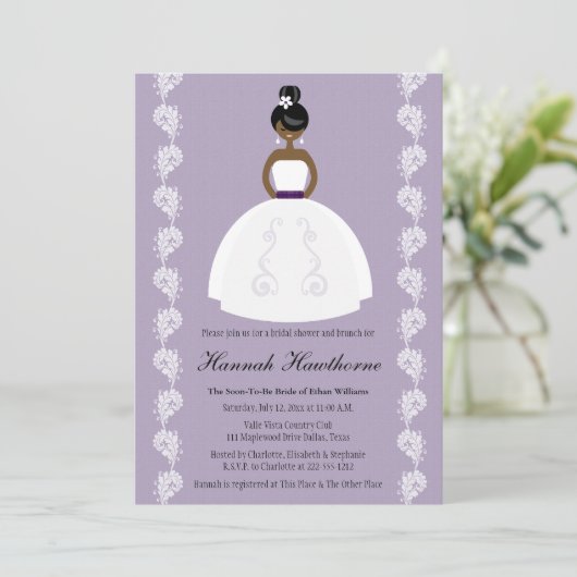 薄紫アフリカンアメリカンブライかわいらしドブライダルシャワー 招待状 (スタンド正面)