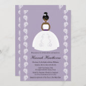 薄紫アフリカンアメリカンブライかわいらしドブライダルシャワー 招待状 (正面/裏面)