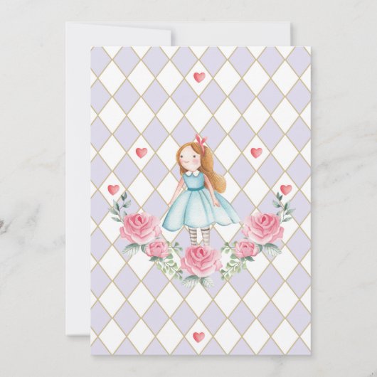 薄紫アリスinワンダーランドティーパーティーサンキューカード 招待状 (裏面)