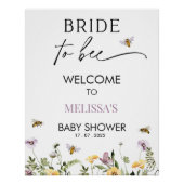 薄紫イエローフローラビーブライダルシャワーウェルカムサイン ポスター (正面)