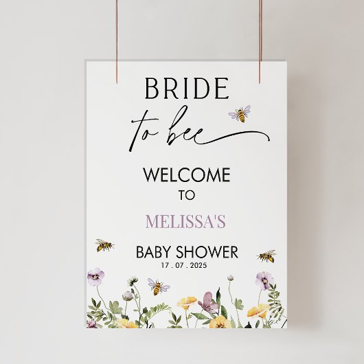 薄紫イエローフローラビーブライダルシャワーウェルカムサイン ポスター