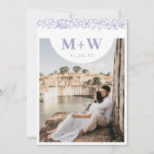 薄紫イニシャルと花モダン写真両面 セーブザデート (正面)