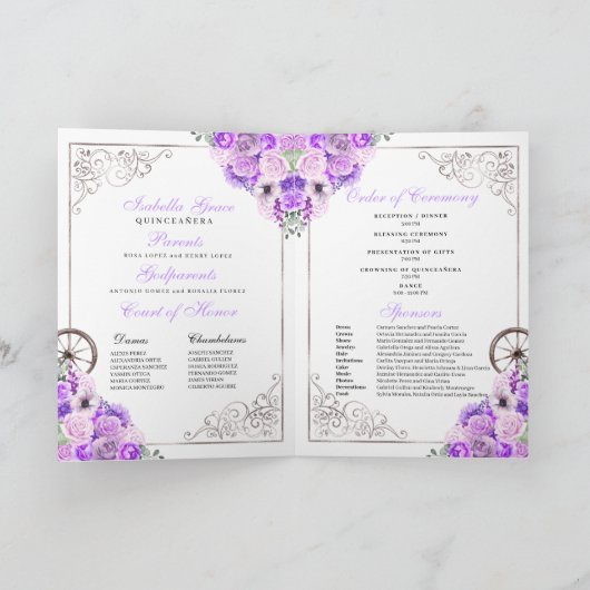 薄紫ウエスタンチャロバイフォールドキンセアニェラ 招待状 (内部)