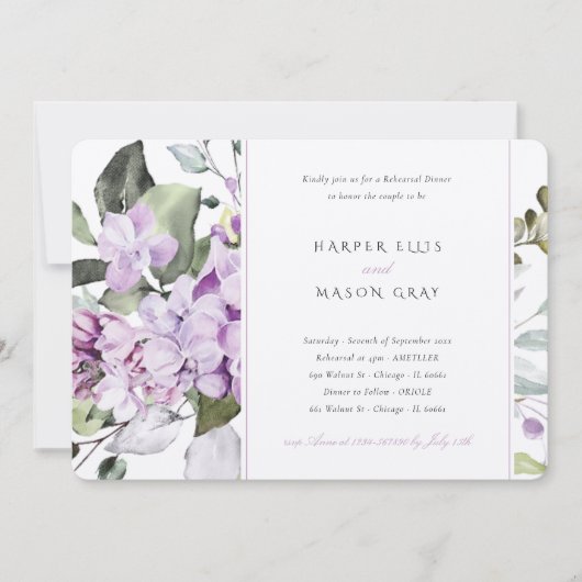 薄紫エレガンスリハーサルディナー招待状 招待状 (正面)