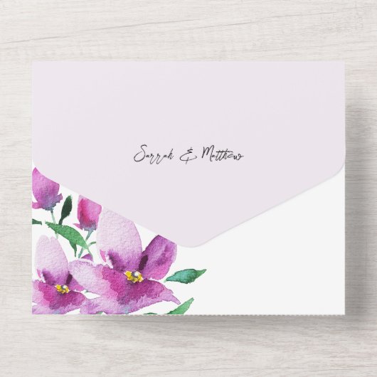 薄紫エレガントとピンクのフローラ オールインワン招待状 (裏面)