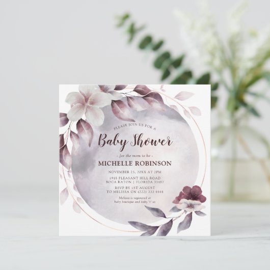 薄紫エレガントをテーマにしたベビーシャワー招待状 招待状 (スタンド正面)