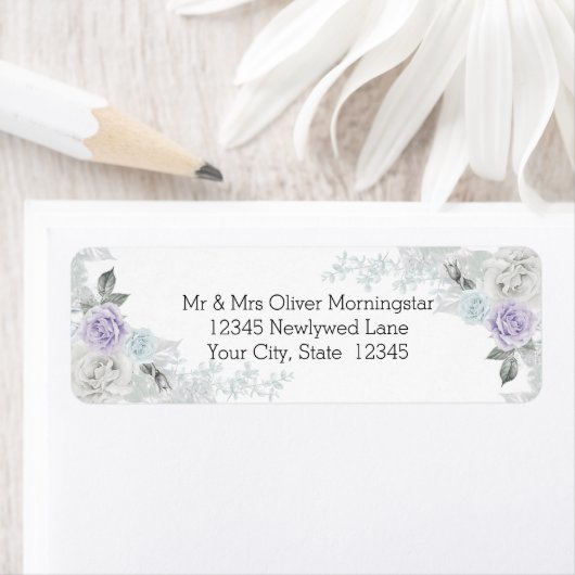 薄紫エレガントアイスブルーとホワイトローズ ラベル (インサイチュ)