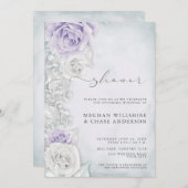 薄紫エレガントアンドホワイトローズウェディングシャワー 招待状 (正面/裏面)