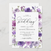 薄紫エレガントダスティパープルメイヴ結婚フローラ 招待状 (正面/裏面)