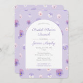 薄紫エレガントパンジーブライダルシャワーブランチパーティー 招待状 (正面/裏面)