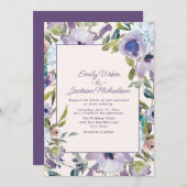 薄紫エレガントパープルダスティブルーフローラ結婚ズ 招待状 (正面/裏面)