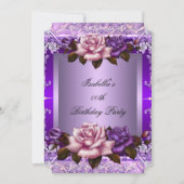 薄紫エレガントパープルピンクローズバースデーパーティー2 招待状 (正面)