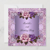 薄紫エレガントパープルピンクローズ70th誕生日パーティー 招待状 (正面)