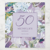 薄紫エレガントパープルフローラ緑50誕生日 ワインラベル (シングルラベル)