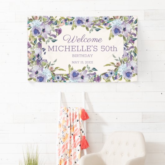 薄紫エレガントパープルフローラ緑50誕生日 横断幕 (インサイチュ)