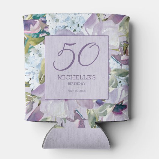 薄紫エレガントパープルフローラ緑50誕生日 缶クーラー (裏面)