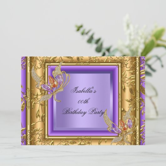 薄紫エレガントパープル金ゴールド琥珀バースデーパーティー2a 招待状 (スタンド正面)