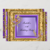薄紫エレガントパープル金ゴールド琥珀バースデーパーティー2a 招待状 (正面/裏面)