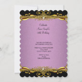 薄紫エレガントピンクブラック金ゴールド60th誕生日パーティー 招待状 (裏面)