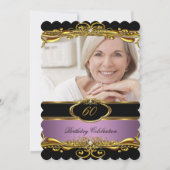 薄紫エレガントピンクブラック金ゴールド60th誕生日パーティー 招待状 (正面)