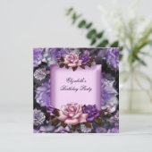 薄紫エレガントピンク紫の花の誕生日パーティー 招待状 (スタンド正面)