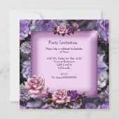 薄紫エレガントピンク紫の花の誕生日パーティー 招待状 (裏面)