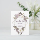 薄紫エレガントフラワー日付はがきを保存 ポストカード (スタンド正面)