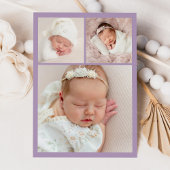 薄紫エレガントフローラクレストモノグラム4フォト誕生 案内状