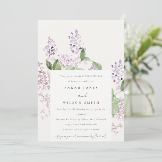 薄紫エレガントフローラコテージガーデンカップルシャワー 招待状 (スタンド正面)