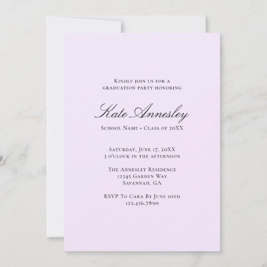 薄紫エレガントフローラ卒業パーティ招待状 招待状 (裏面)