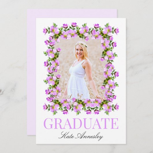 薄紫エレガントフローラ卒業パーティ招待状 招待状 (正面/裏面)